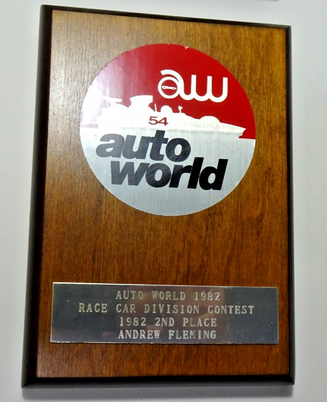 Vintage Trophy 1982 auto world Model Contest 2nd Place race Car Division