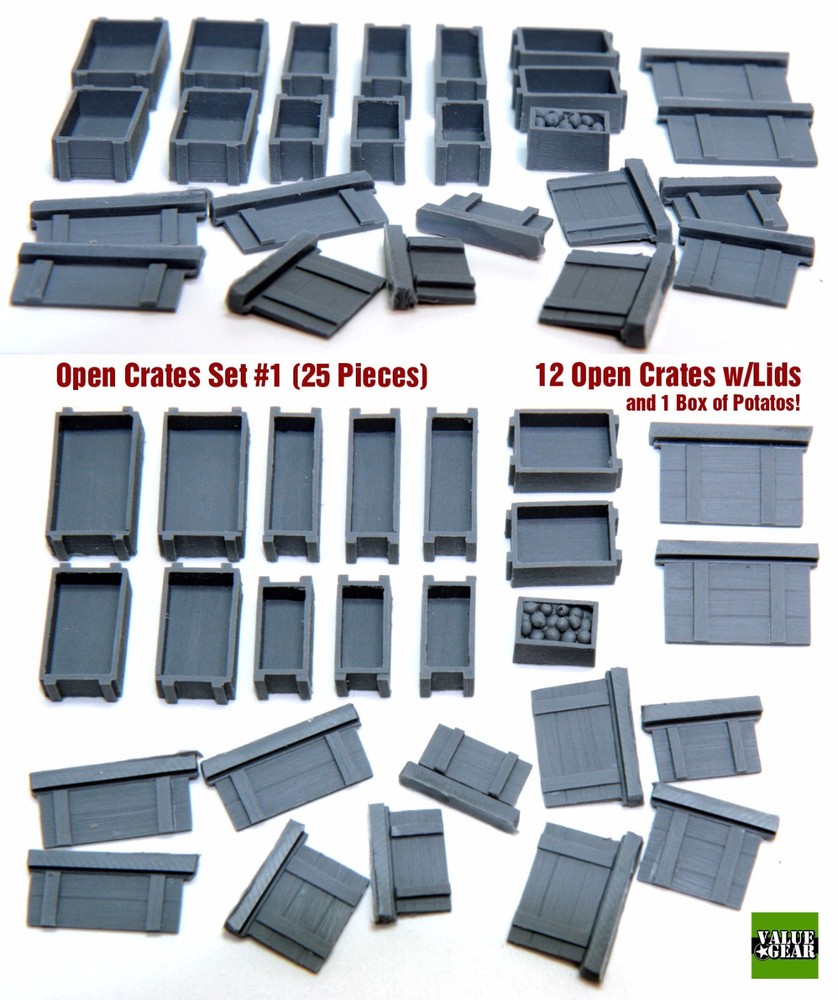 1/35 Universal Open Wood Crates w/Lids #OC1- Value Gear Details – 25pcs Resin