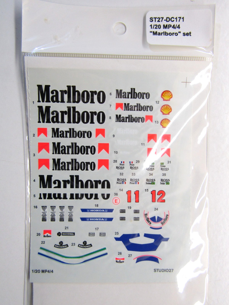 Studio 27 1:20 Scale McLaren MP4/4 “M@rlboro” Decal Sheet #ST27-DC171 for Tamiya