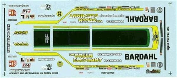 Slixx 1720 Bardahl/The Green Elephant Vega F/C-R Bruins 1/25 Drag decal