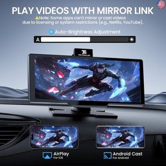 10.26” Portable Apple CarPlay Screen for Car with 4K Dash Cam & 1080P HD