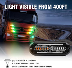 8PCS LED Strobe Lights Kit12V Sync Feature Green Amber 12LED Emergency Hazard Wa