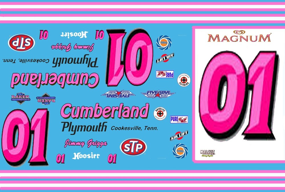 #01 Cumberland Plymouth Short Track 1/24th – 1/25th Scale Waterslide Decals