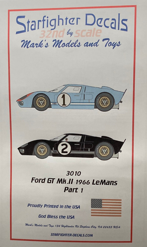 1/32 Starfighter Decals 3010 Ford GT Mk II LeMans 1966 Pt.1