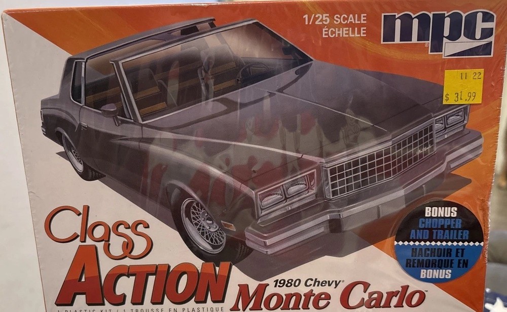 MPC967 – 80 Chevy Monte Carlo With Chopper & Trailer 1:25 Scale Model Kit Sealed