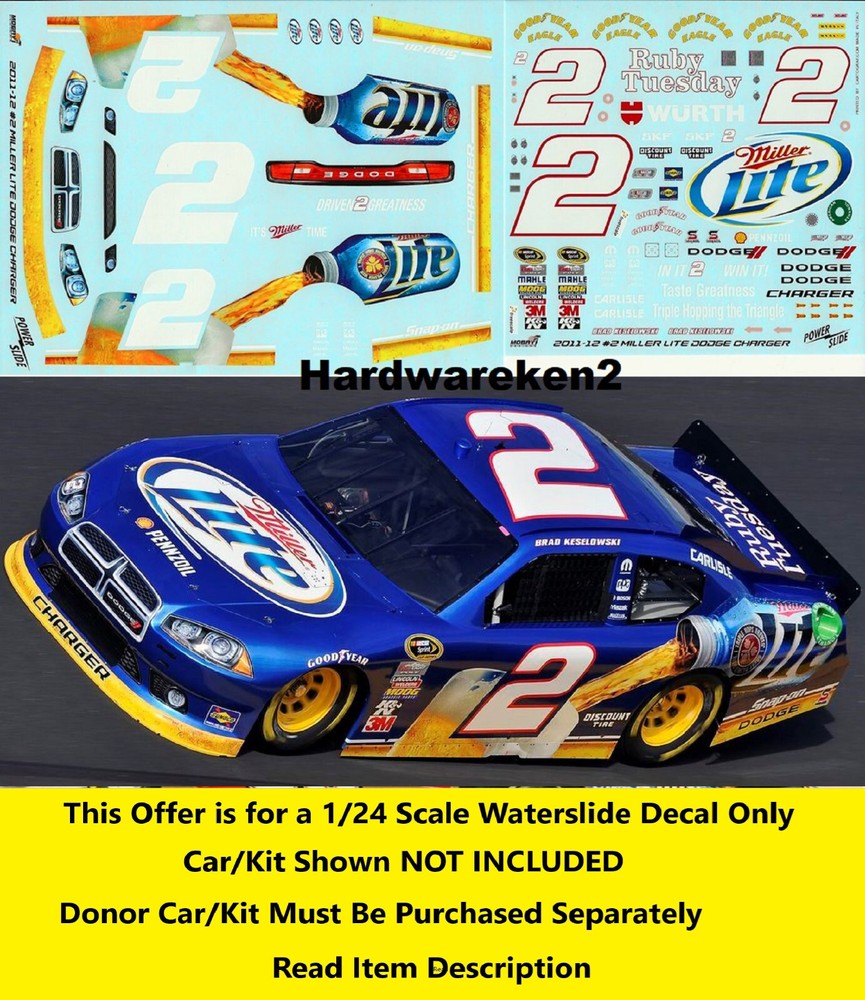 NASCAR DECAL # 2 MILLER LITE 2011-2012 DODGE CHARGER BRAD KESELOWSKI 1/24
