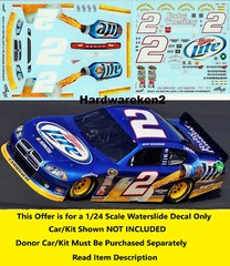 NASCAR DECAL # 2 MILLER LITE 2011-2012 DODGE CHARGER BRAD KESELOWSKI 1/24