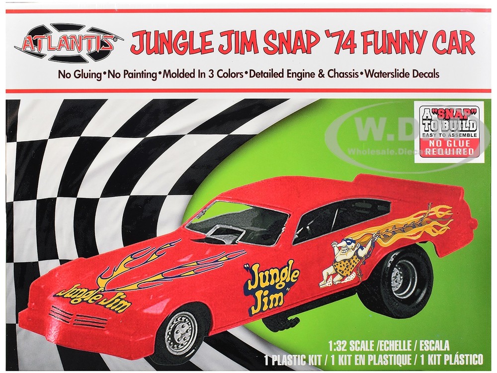 SKILL 1 MODEL KIT 1974 FUNNY CAR “JUNGLE JIM” 1/32 SCALE BY ATLANTIS ALM-1119