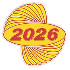 Oval Model Year Stickers, 12-Pack 2026 Red/Yellow