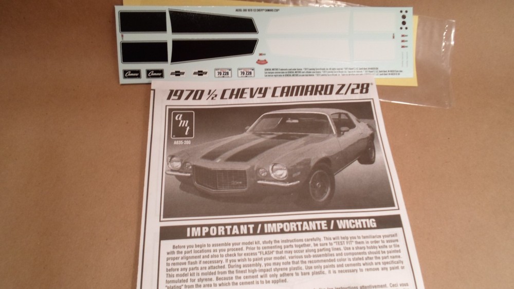 1970 1/2 Camaro 1/25 Z/28 Decal Sheet Black White Stripes Emblems Scripts