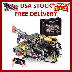 V8 Engine Model Kit That Works, 1394 PCS Advanced Collectible Engine Building Bl