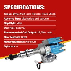Ready to Run Distributor – Blue Cap, 5.0 HO Small Block Windsor V8-2-Wire
