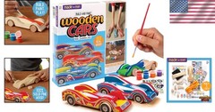 Build & Paint Your Own Wooden Cars: 42-Piece Craft Kit for Fun Creativity