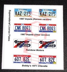 SUPERNATURAL TV SHOW CAR miniature LICENSE PLATES for 1/25 scale MODEL CARS—READ