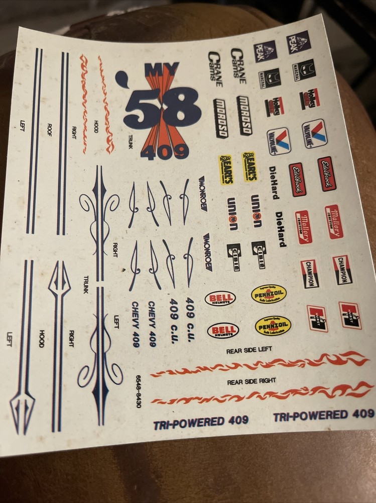 AMT ‘58 IMPALA DECAL SHEET ONLY-See Photos