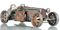 1926 Bugatti Type 35 Metal Racing Car Model 14″ Silver & Bronze Automotive Decor