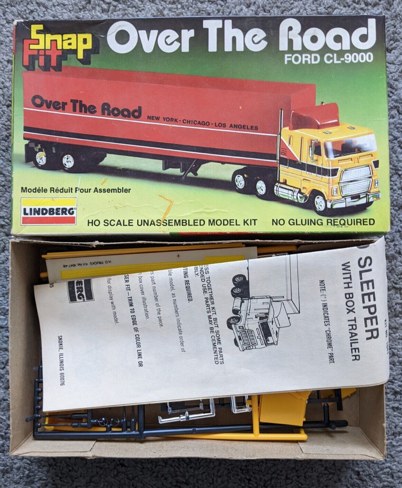 VTG UNBUILT 1970s LINBERG #1047 SNAP FIT FORD CL-9000 SEMI TRAILER TRUCK HO KIT