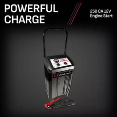 Wheeled Manual 10-Amp Car Battery Charger and 250A Engine Starter, 50A Boost, 6V