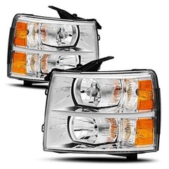 Headlight Assembly Compatible with 2007-2013 Chevy Silverado 1500, Chrome Amber