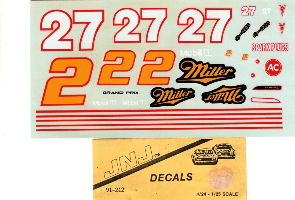 JNJ Decal #91-212 #27 Miller Grand Prix 1:24th. or 1:25th Scale NOS