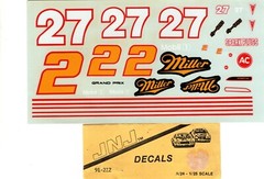 JNJ Decal #91-212 #27 Miller Grand Prix 1:24th. or 1:25th Scale NOS