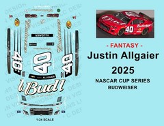 2025 #40 – 1:24 Waterslide Decals – Justin Allgaier – BUDWEISER – FANTASY