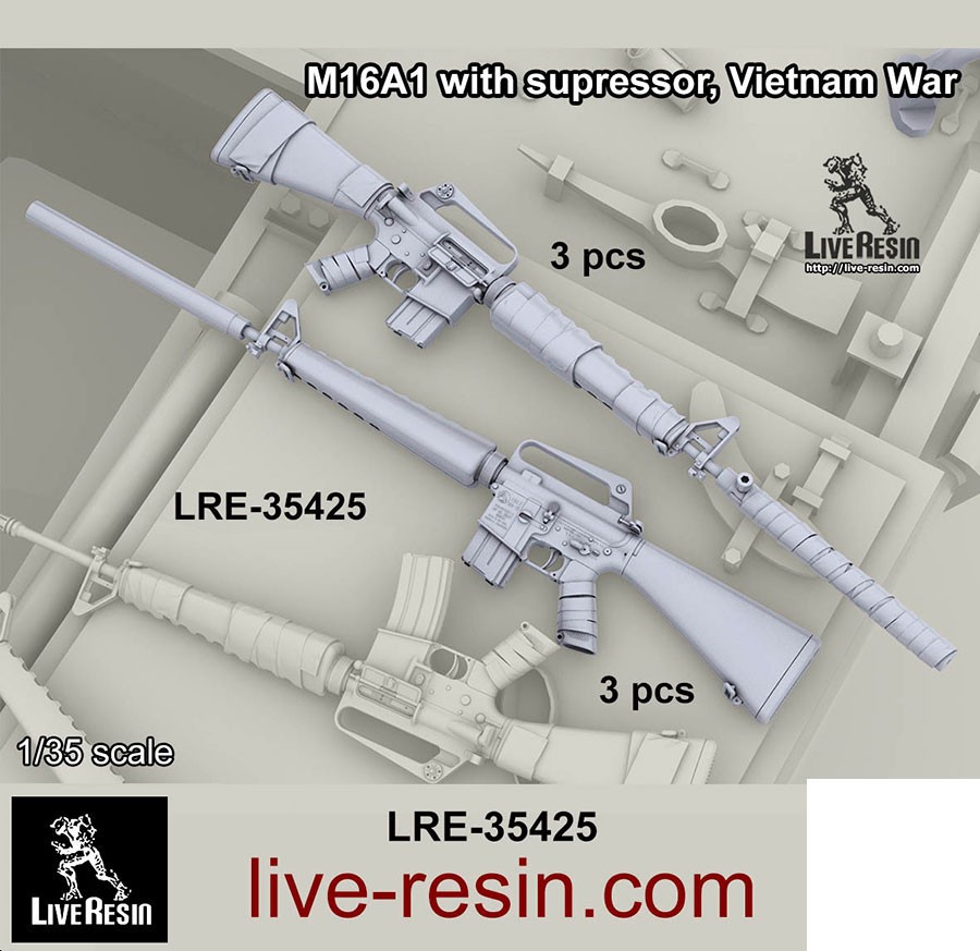 Live Resin 1/35 Vietnam War M16A1 with Supressor