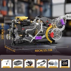 V8 Engine Model Kit That Works, 1394 PCS Advanced Collectible Engine Building Bl
