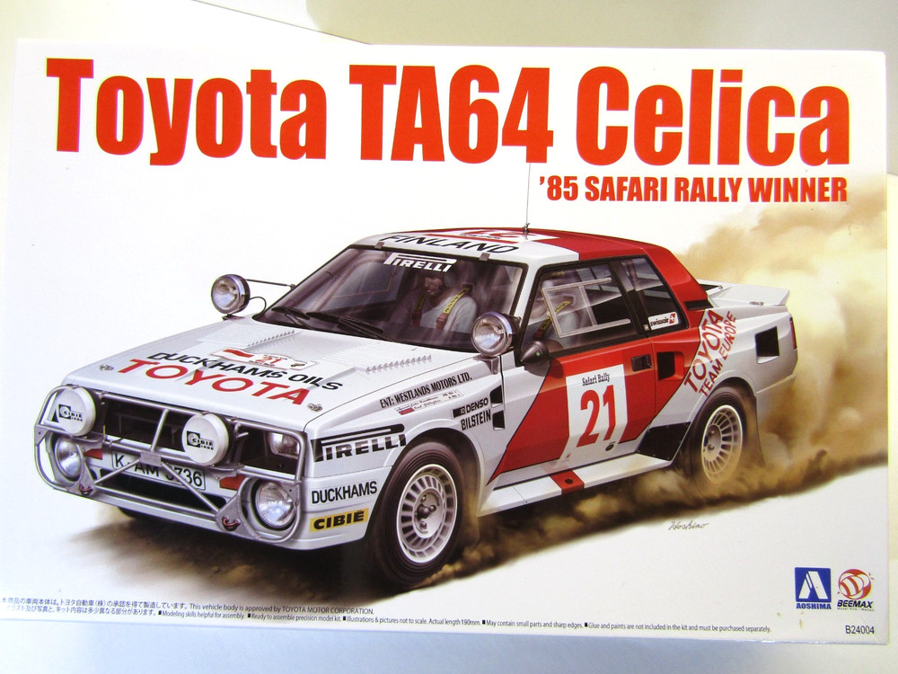 Aoshima Beemax 1:24 Scale Toyota Celica TA64 ’85 Safari Rally model kit # 084584