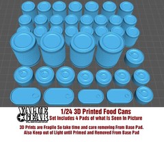 1/24 Set #2411 – 3d Printed Food Cans – Value Gear 3D (4 Pads of Picture)