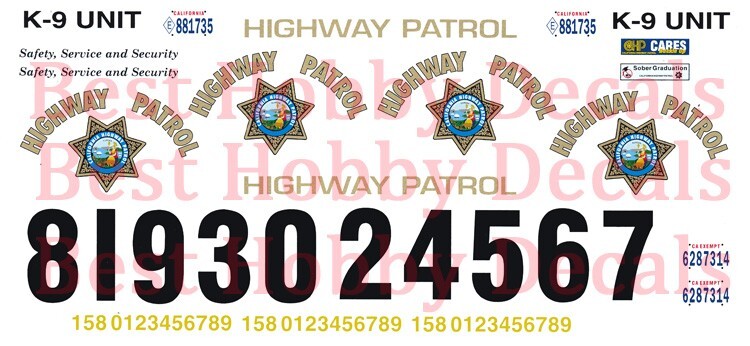California Highway Patrol 1/25th – 1/24th Scale Waterslide Decals Police