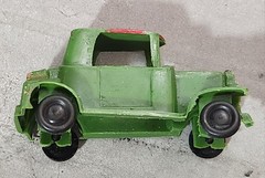 Vintage Model T Car Molded Plastic, No Markings, Green, Red Roof, Pre-Owned