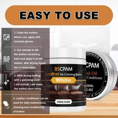 Bscpam 12Oz Leather Recoloring Balm 3.4Oz Mink Oil Leather Conditioner Kitwhite