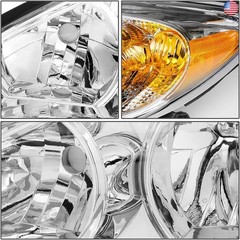 DNA MOTORING OEM-HL-0074-L Factory Style Chrome Amber Driver Side Headlight