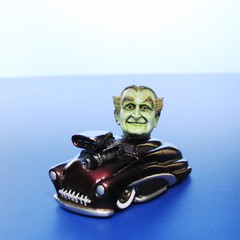 Jimmy Flintstone resin Lil Shitzz Grampa Munster aboard a ’49 Merc LS4