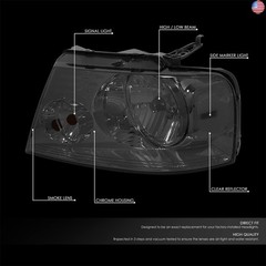 DNA Motoring HL-OH-F1504-SM-CL1 Smoke Lens Headlights Replacement Compatible