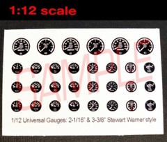 1/12 UNIVERSAL BLACK-BACKGROUND GAUGE SET for 1/12 scale MODEL kits—PLEASE READ