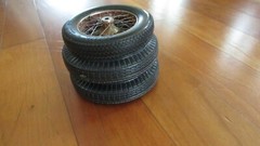 Vintage 3 wire spoke wheels and tires 1 front 3 3/4 ” diameter 2 rear 4 1/8″dia