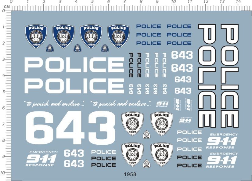 1/18 Water Slide Decals BXJG POLICE 911 643 (1958)
