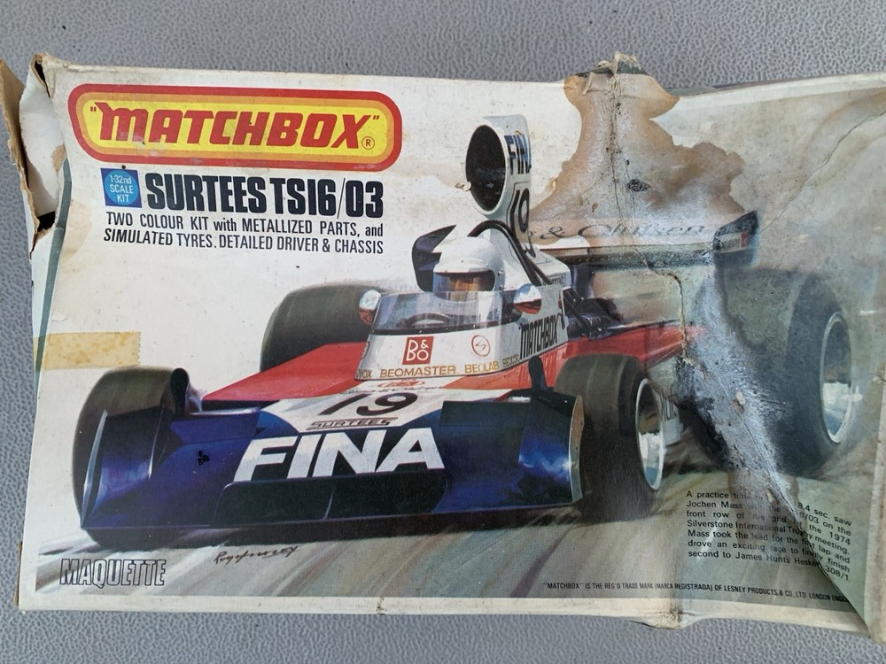 1975 Matchbox 1/32 Surtees TS16/03 Model Kit DAMAGED BOX UNBUILT MISSING A TIRE