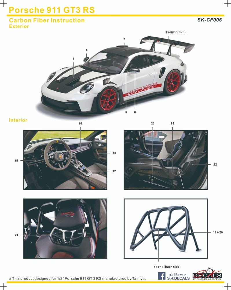 S.K. Decals SKCF006 Porsche 911 GT3 RS Carbon Fiber Decal Interior & Exterior