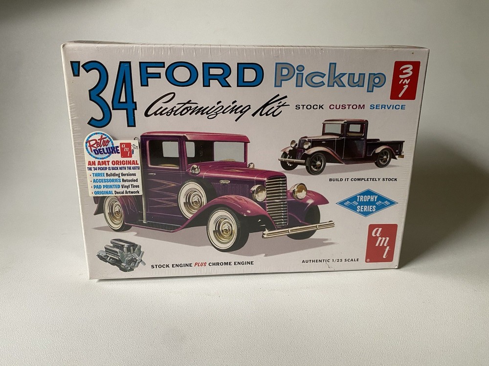 AMT 1934 Ford Pickup Truck 3in1 Retro Deluxe Plastic Model Kit Sealed Box