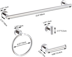 Chrome Bathroom Hardware Set 5 Piece with Towel Racks for Bathroom, SUS304 Stain