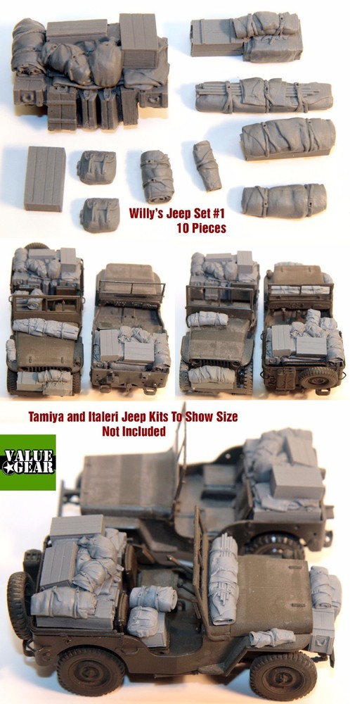 1/35 Scale Willys Jeep Set #1 – 10 Pieces – Resin Stowage ValueGear