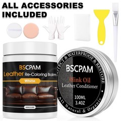 Bscpam 12Oz Leather Recoloring Balm 3.4Oz Mink Oil Leather Conditioner Kitwhite
