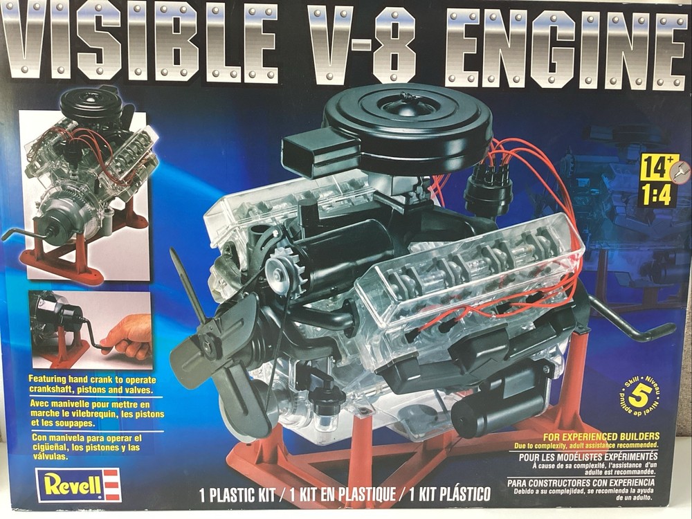Revell Visible V-8 Engine 1/4 Scale W/ Moving Pistons & Crank Model Sealed Parts