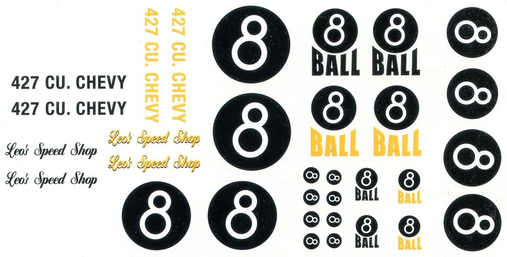 #8 Ball Leo’s Speed Shop race car DECAL SHEET