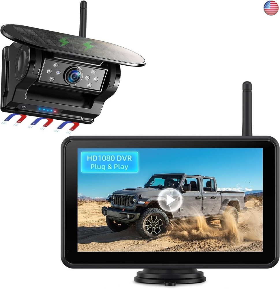 eRapta Magnetic Solar Wireless Backup Camera: HD1080P 7? Touchscreen Portable