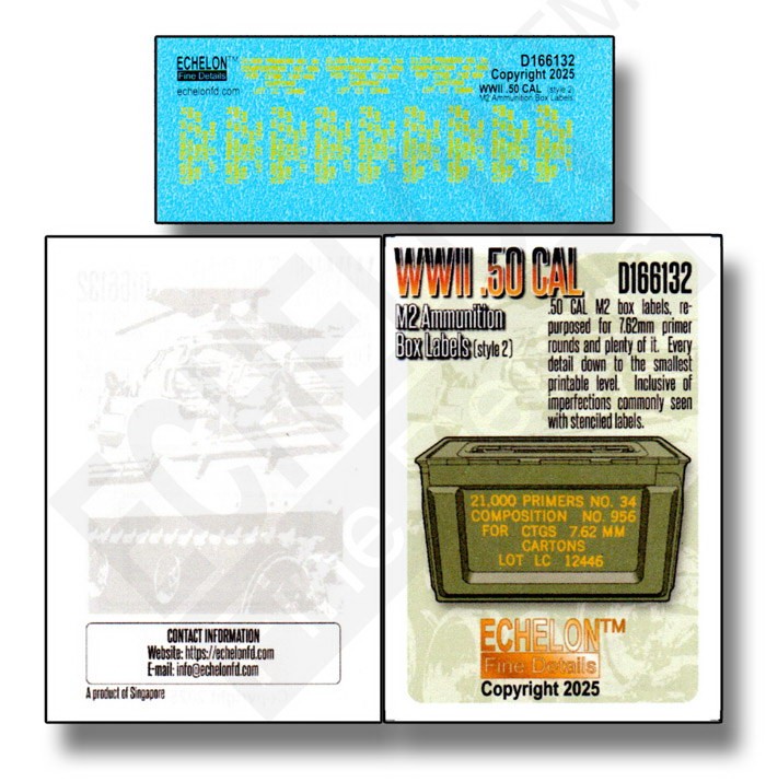 Echelon Fine Details 1/16 WWII .50 CAL M2 Ammo Box Labels (style 2) Decal