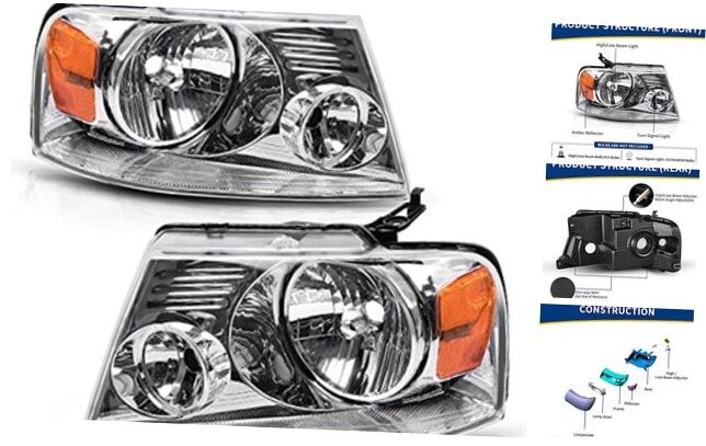 Headlight Assembly A Chrome Housing Amber Reflector Clear Lens OE Replacement